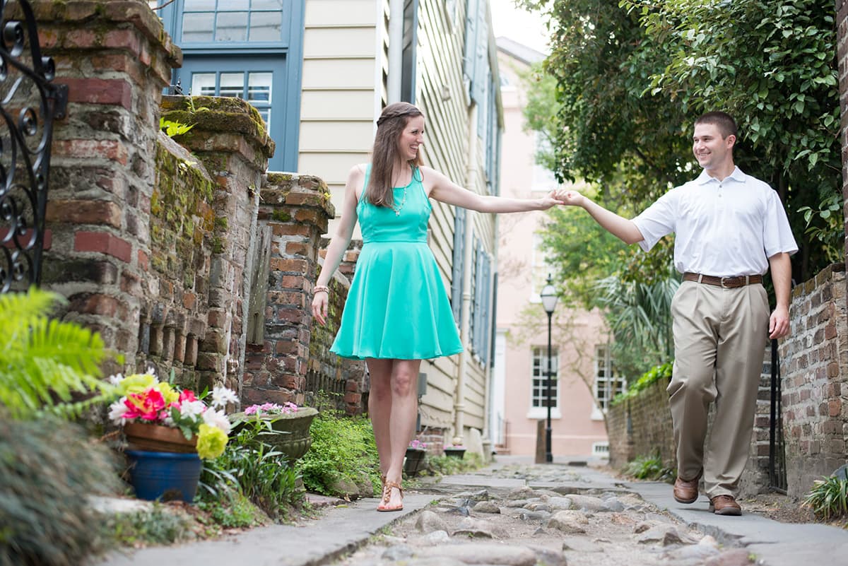 Charleston cobblestone road engagement pictures